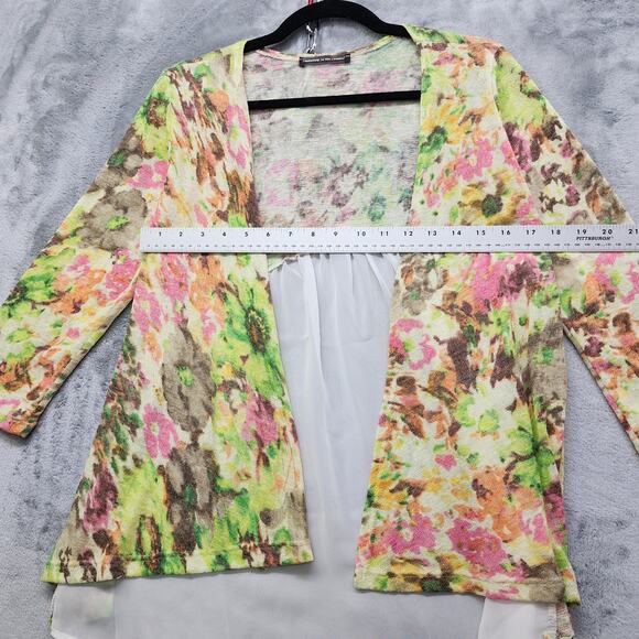 happening in the present Floral Knit Chiffon Open Front Cardigan Size S High Low - Picture 5 of 7